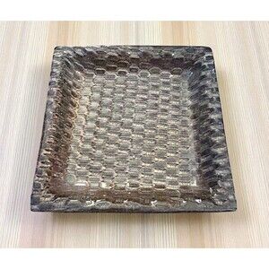 Johnathan Hartman Pottery Clay Stamped Basketweave Square Trinket Dish Plate